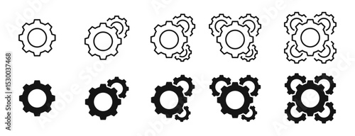 Gear wheel icon set. Gear vector icons. Gear icon set. Settings, configuration concept icons. Gear settings. Cogwheel icon collection. Vector EPS 10