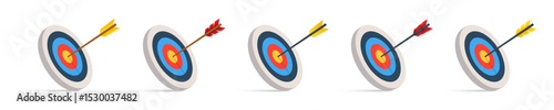 Realistic archery targets illustration. Target with arrow collection. Archery target with arrow vector illustration. Goal achievement concept. EPS 10