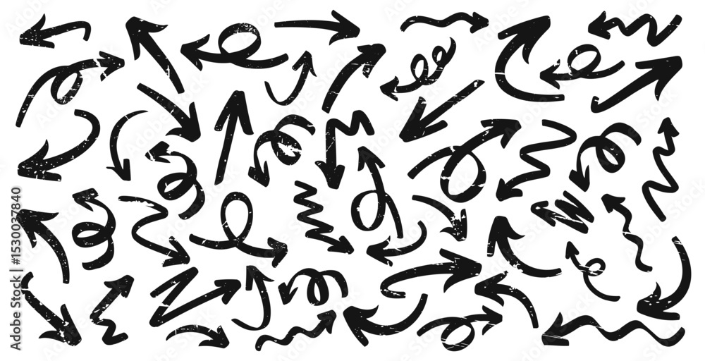 Hand drawn arrows collection. Black grunge hand drawn arrows. Arrow set. Vector arrow icons. Arrows set isolated on white background. Hand drawn arrows collection. Black grunge hand drawn arrows. Arrow set. Vector arrow icons. Arrows set isolated on white background.