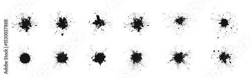 Ink blot collection. Grunge design elements. Black paint drops. Grunge textures collection. Black paint splatters. Paint stains set.