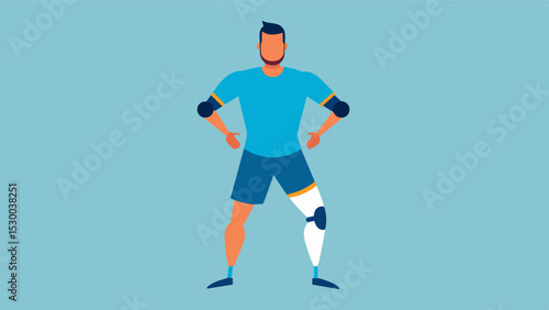 An athlete with limb loss wearing specialized athletic clothing with builtin prosthetic sleeves providing them with comfort and support while playing sports.. Vector illustration