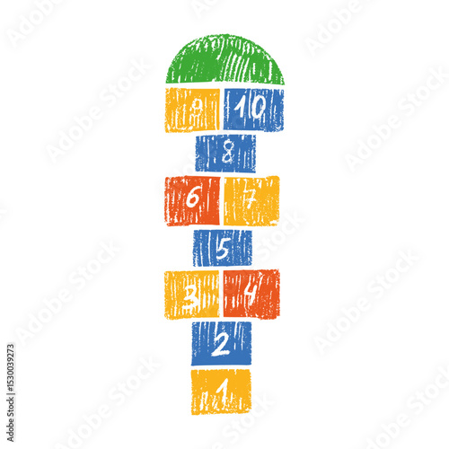 Hopscotch game child, fun outdoor activity for kids. Flat vector illustration isolated on white background.