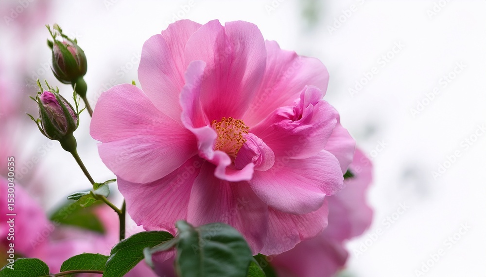 close up of vibrant pink mukuge rose of sharon blossom in summer garden on white background botanical elegance and natural beauty captured outdoors close up of vibrant pink mukuge rose of sharon blossom in summer garden on white background botanical elegance and natural beauty captured outdoors