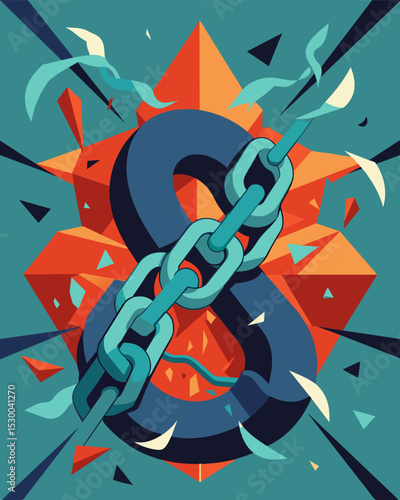 An abstract painting of tangled chains and shattered glass depicting the chaos within the mind.. Vector illustration