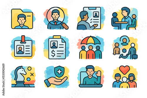 Business and teamwork icons illustrating collaboration and workforce elements
