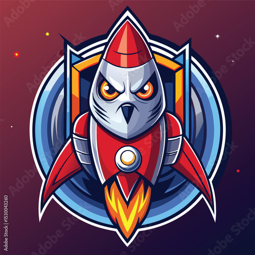 Rocket Owl Emblem for Space Exploration