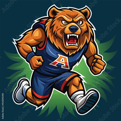 Aggressive Running Bear Mascot for Sports Team