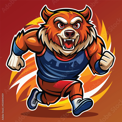 Furious Tiger Mascot Sprinting Forward