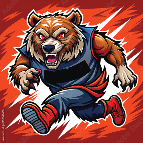 Fierce Mascot Bear Charging Forward - Sports and Gaming Design