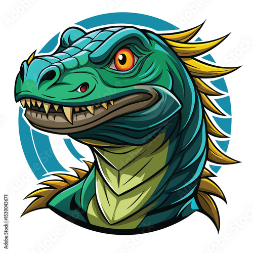 Ferocious Teal Dragon Head Illustration