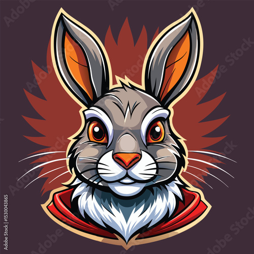 Stylized Cartoon Rabbit Mascot with Red Cape and Orange Eyes