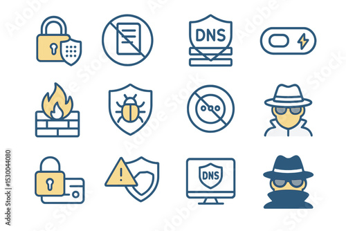 Cybersecurity icons illustrating network safety and online protection concepts