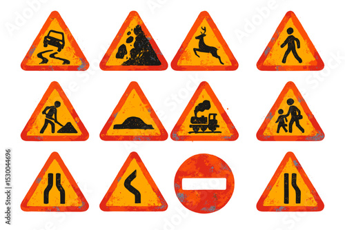 Road signs: warning and regulatory traffic symbols collection