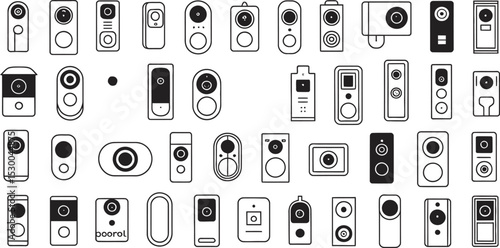 Black and White Smart Doorbell and Camera Icons Collection