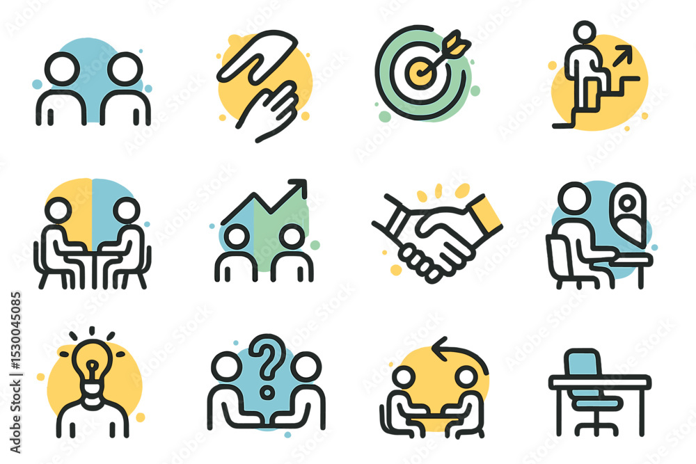 Fototapeta premium Business collaboration and strategy icons on colorful background