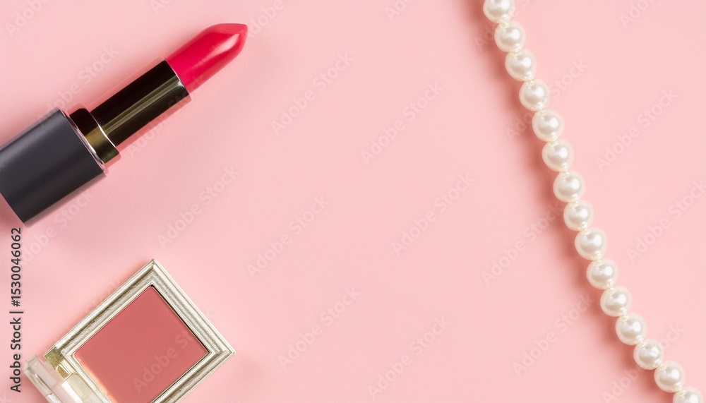 Obraz premium Pink lipstick & pearls