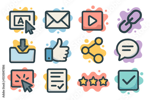 Colorful digital icons set for web and multimedia design projects