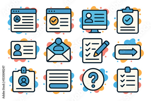 Colorful collection of interface and document icons with gradient background