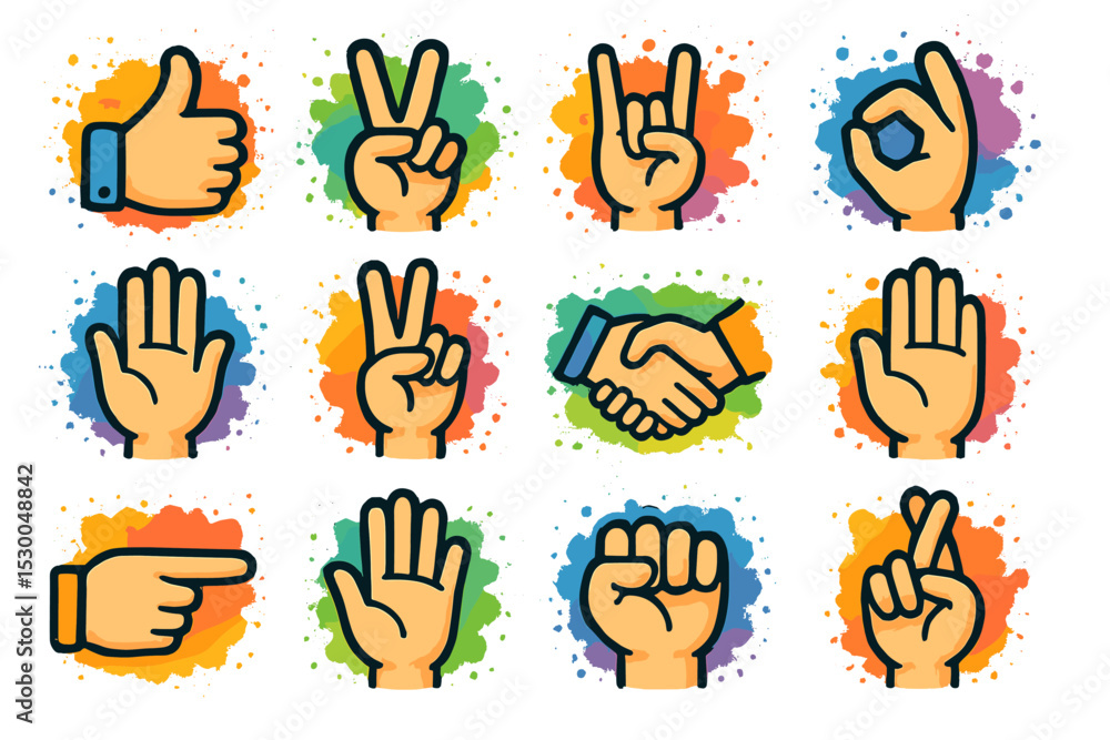 Fototapeta premium Diverse hand gestures on colorful backgrounds