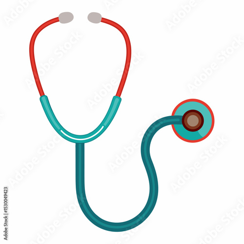 Red stethoscope, a vital medical instrument, isolated on a white background, symbolizing healthcare and heart health