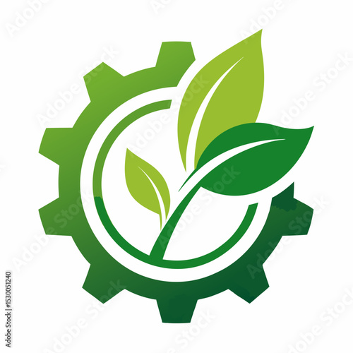 Abstract Logo Design Featuring a Gear and Leaf Combination Representing Technology Nature and Sustainable Innovation Concept