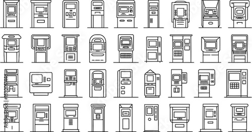 Collection of Black and White Kiosk and A T M Machine Line Drawings