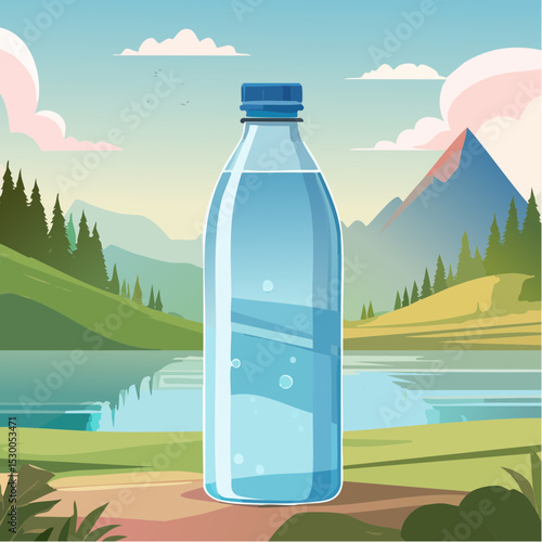 Refreshing Bottled Water Pure Hydration Against a Scenic Mountain Lake Background