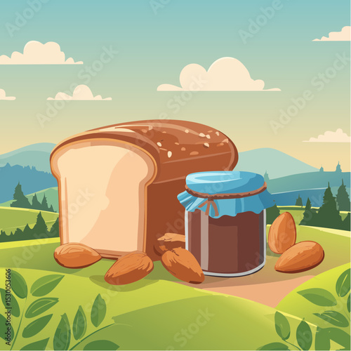 Delicious Almond and Chocolate Spread on Wheat Bread A Rustic Delight