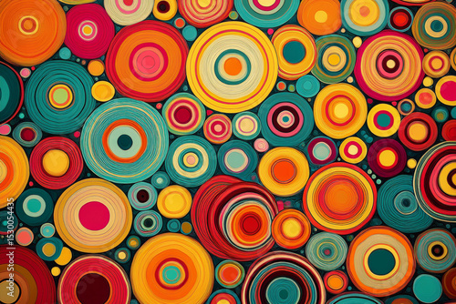 Textured retro psychedelic circles seamless pattern