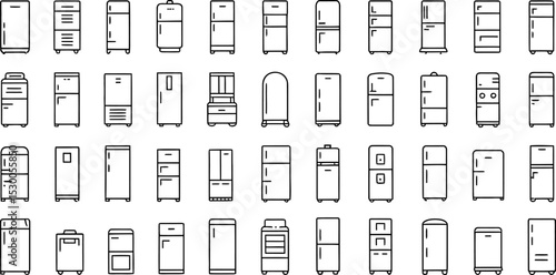 Refrigerator Styles Line Art Icon Set White Background