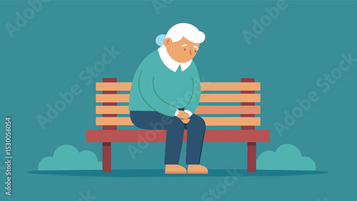 An older adult sitting on a park bench with a frown on their face as they struggle to remember a name lost in thought.. Vector illustration