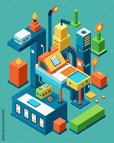 A factory using digital manufacturing technologies such as 3D printing to reduce the amount of physical waste produced during production.. Vector illustration