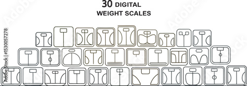 Thirty Black Outline Digital Weight Scale Icons weight scales