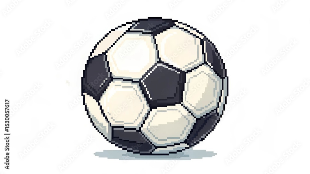 Fototapeta premium Pixel Art of Classic Black and White Soccer Ball on White Background – 8-Bit Style Illustration