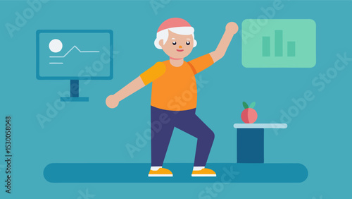 An elderly person living with Parkinsons disease is able to attend virtual physical therapy sessions maintaining their motor skills and reducing the progression of their condition.. Vector
