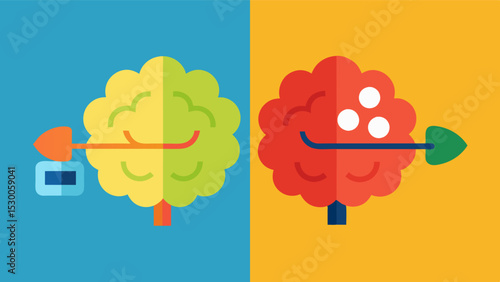 An image of a healthy brain and an unhealthy brain side by side to illustrate the potential longterm benefits of participating in brain fitness programs.. Vector illustration