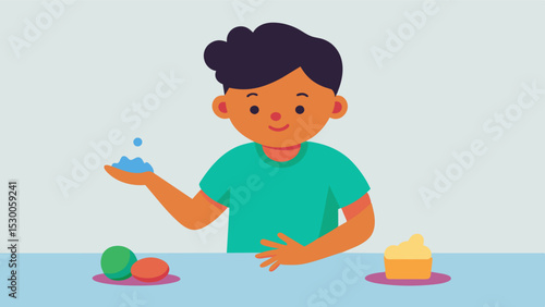 Scented Playdough A child playing with scented playdough promoting both sensory stimulation and fine motor skills development.. Vector illustration