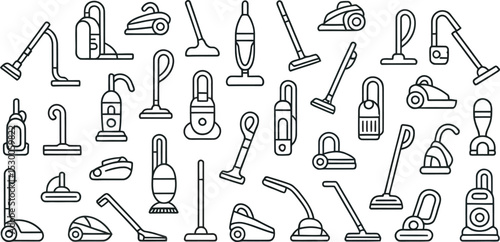 Vacuum Cleaner Icons Black Line Art White Background