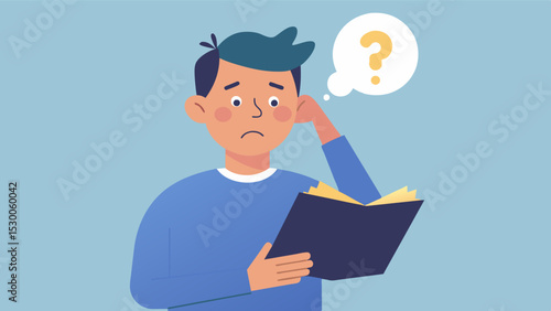 Panel 2 The man now appears slightly confused as he struggles to remember the title of the book he was reading. Caption Mild Memory Loss. Vector illustration