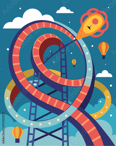 A twisted rollercoaster ride of thoughts and emotions controlled by the tangled pathways of the brain.. Vector illustration