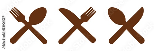 Spoon, fork and knife set icons vector illustration on white background. cutlery or flatware consisting of a knife fork and spoon for meal solid or glyph icon.
