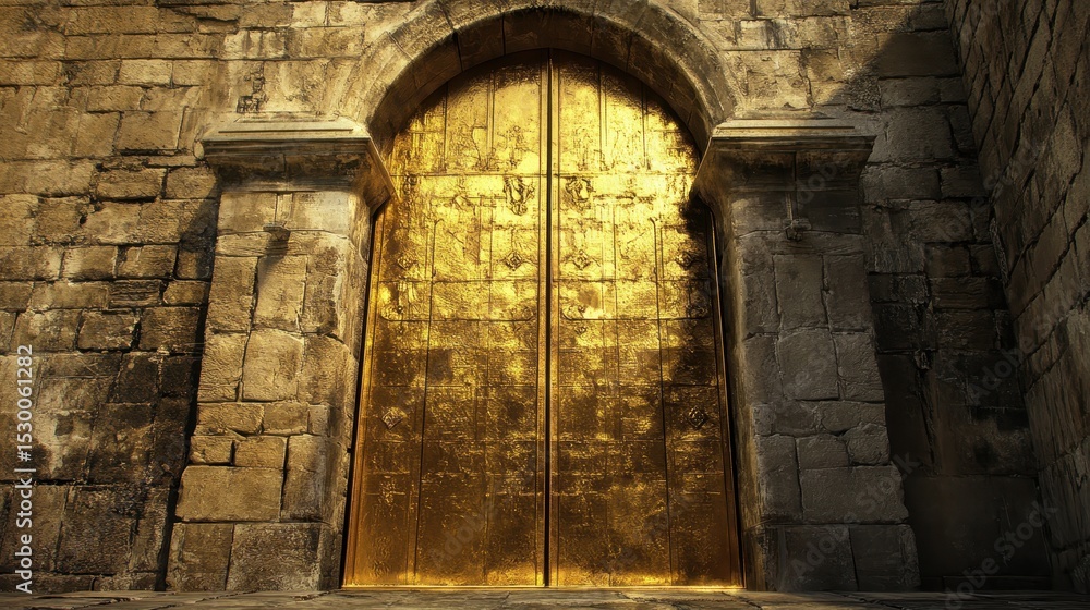 Obraz premium Eastern Gate of Jerusalem's Old City Wall. Iconic Golden Gateway on the Eastern Side
