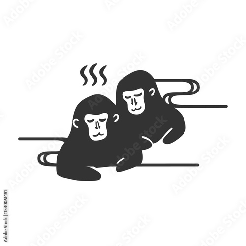 Transparent background hot spring monkey clipart – cute monkey in onsen minimalist illustration