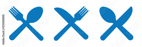 Spoon, knife, fork icon set. Silverware solid monochrome icon set. eps 10.