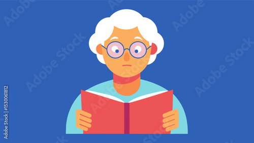Despite their age the elderly person remains sharp and focused as they read their eyes darting across the page with ease. This is because reading regularly can improve. Vector illustration