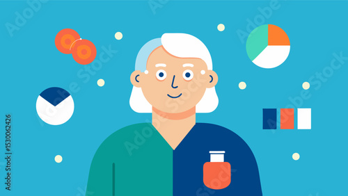 An elderly person participating in a study at a memory clinic trying out a new medication or treatment for memory loss.. Vector illustration