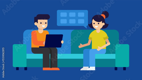 While watching TV one partner explains the plot and characters to the other who may have trouble following along due to memory loss.. Vector illustration