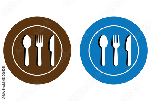 Tableware icon set of fork, knife, spoon. Logotype menu. Cutlery and crockery sign. Vector illustration