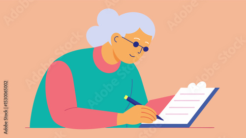 Writing in their notebook is a daily ritual for the person bringing structure and purpose to their later years.. Vector illustration