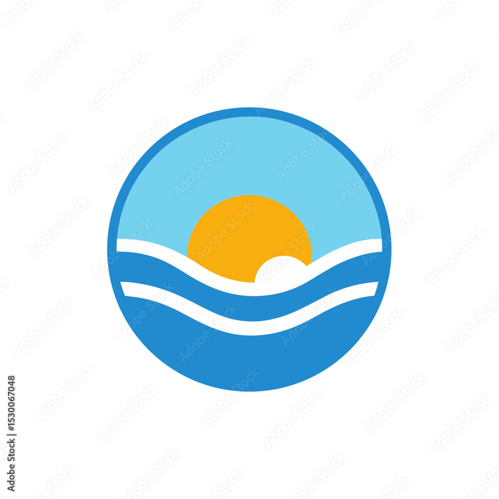 Minimalist Sun and Wave Logo Inside a Circular Border Vector Clip Art Illustration Minimalist Sun and Wave Logo Inside a Circular Border Vector Clip Art Illustration